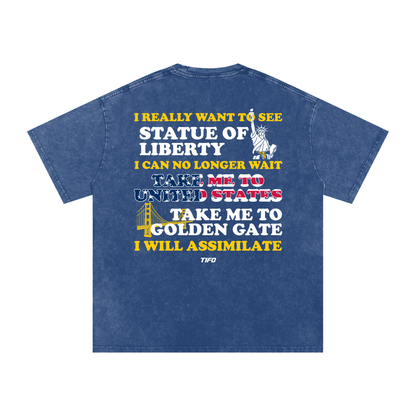 I AM FROM BOSNIA TAKE ME TO AMERICA - CAMISETA EFECTO LAVADO